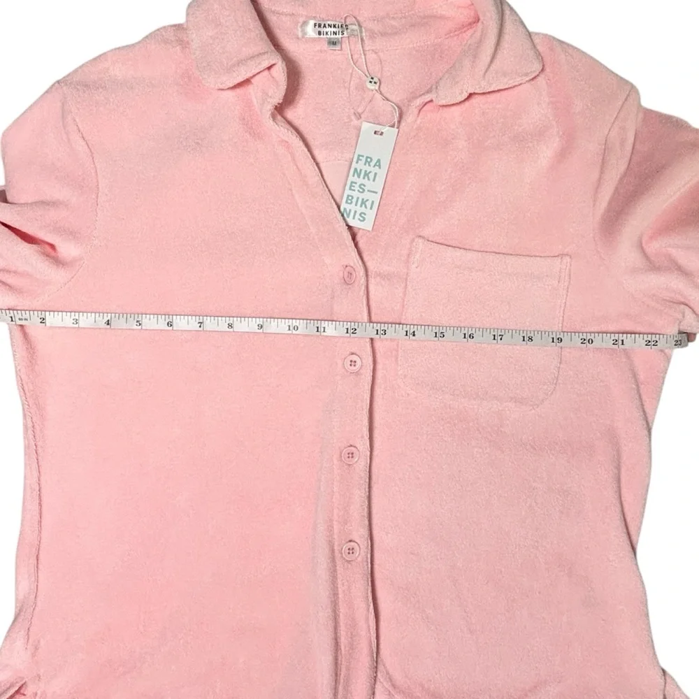 Frankies Bikinis Coco Terry Cloth Short Sleeve Swim Cover Shirt Pink M NWT